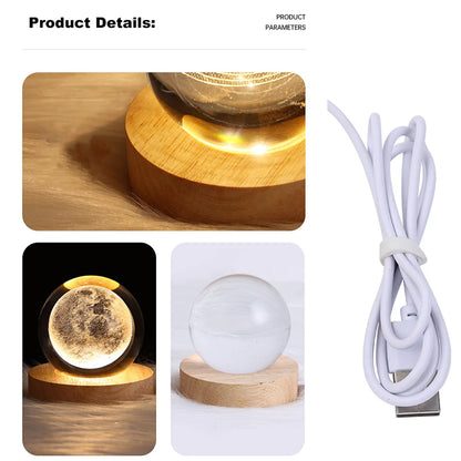 USB LED Crystal Ball Night Light – 3D Moon & Galaxy Table Lamp