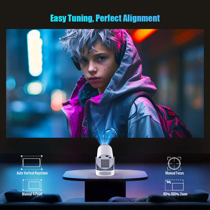 Android 11 Portable Projector – 4K Support, Dual WiFi & 180° Flexible Design