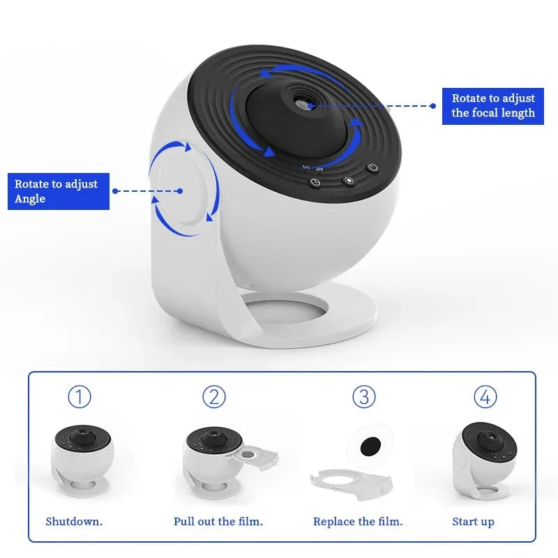 LED Galaxy Projector Night Light – 360° Rotating Starry Sky Planetarium Lamp