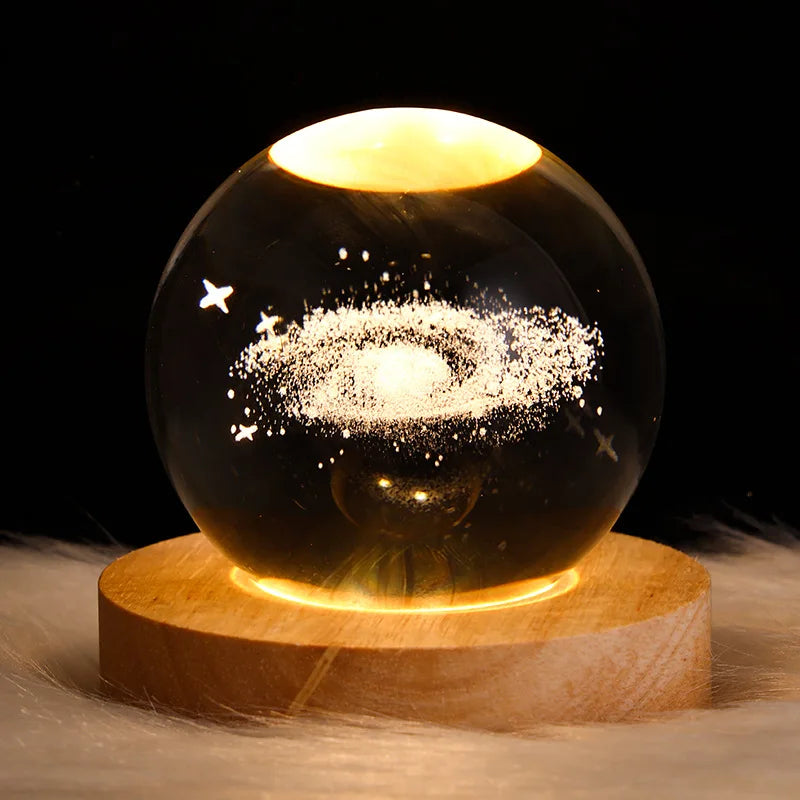 USB LED Crystal Ball Night Light – 3D Moon & Galaxy Table Lamp