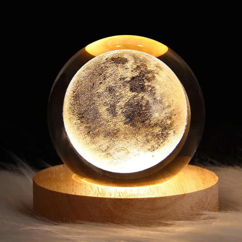 USB LED Crystal Ball Night Light – 3D Moon & Galaxy Table Lamp