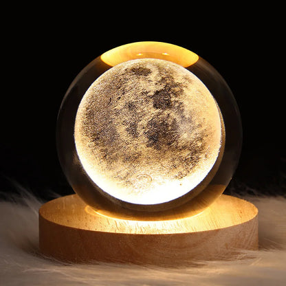 USB LED Crystal Ball Night Light – 3D Moon & Galaxy Table Lamp