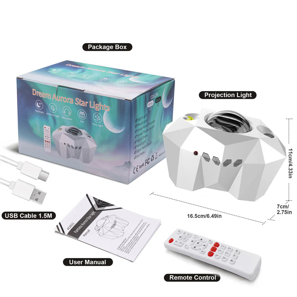 Star Lights Aurora Galaxy Moon Projector with Remote & Bluetooth Speaker