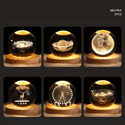 USB LED Crystal Ball Night Light – 3D Moon & Galaxy Table Lamp