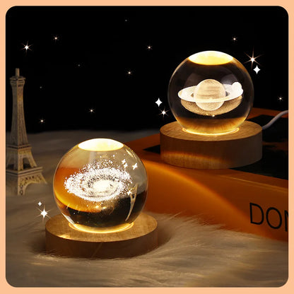 USB LED Crystal Ball Night Light – 3D Moon & Galaxy Table Lamp