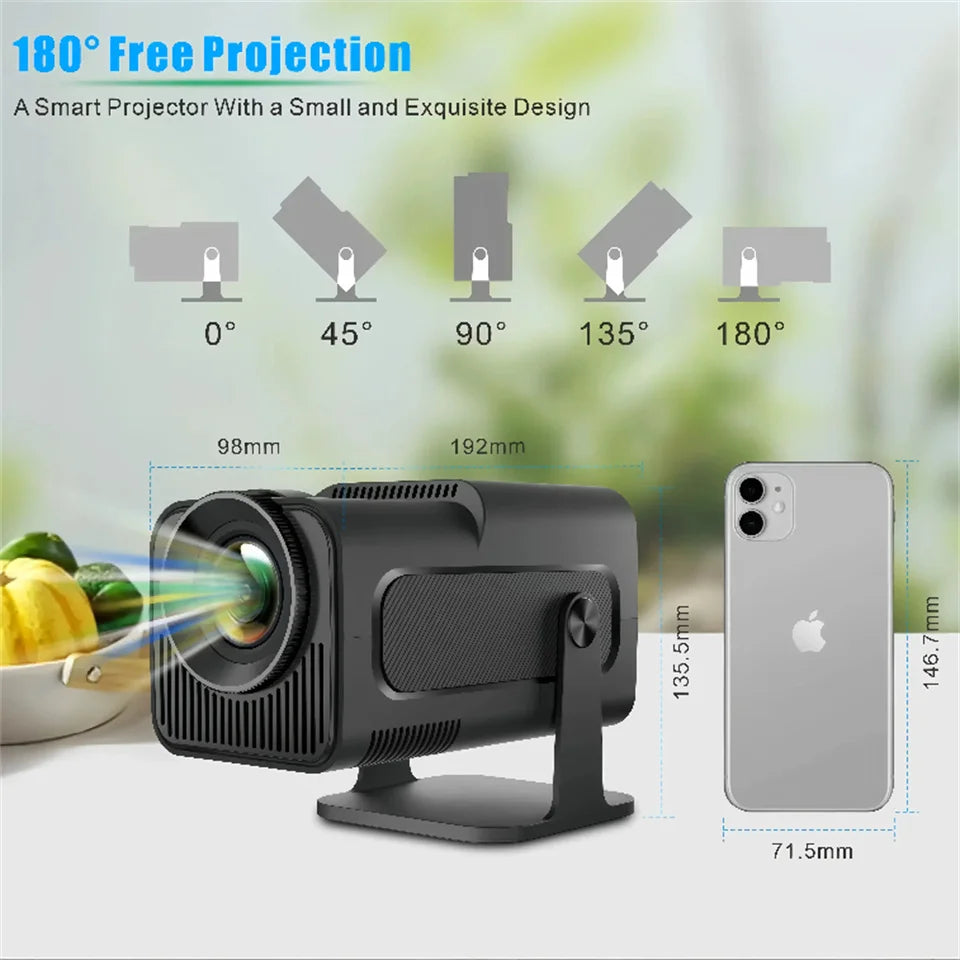 Mini Native 720P Projector – 4K Support, Android 13, 300 ANSI, Portable 180° Rotatable Design