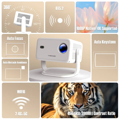 Native 1080P 4K Projector – 650 ANSI, Android 11 Smart Portable Home Theater