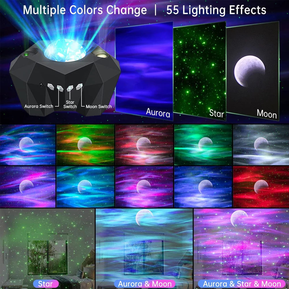 Star Lights Aurora Galaxy Moon Projector with Remote & Bluetooth Speaker