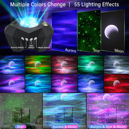 Star Lights Aurora Galaxy Moon Projector with Remote & Bluetooth Speaker