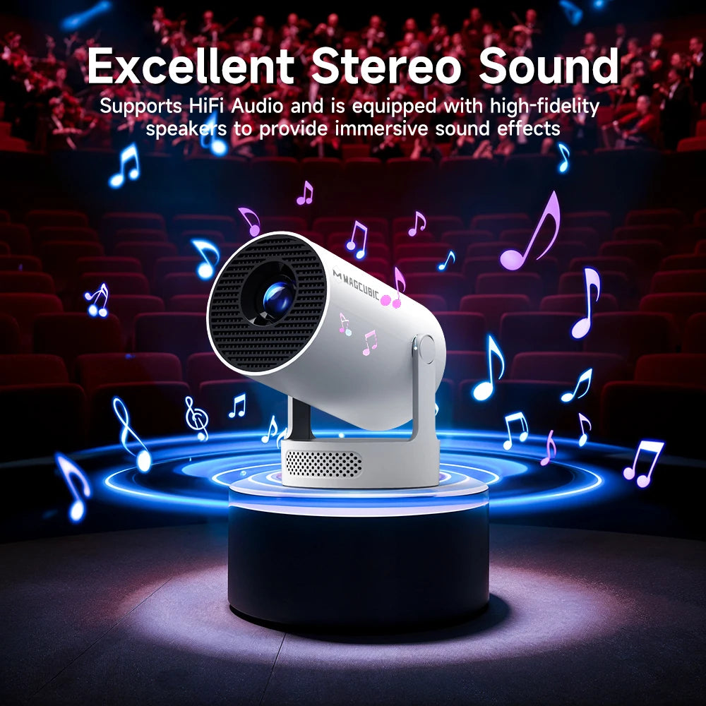 Android 11 Portable Projector – 4K Support, Dual WiFi & 180° Flexible Design